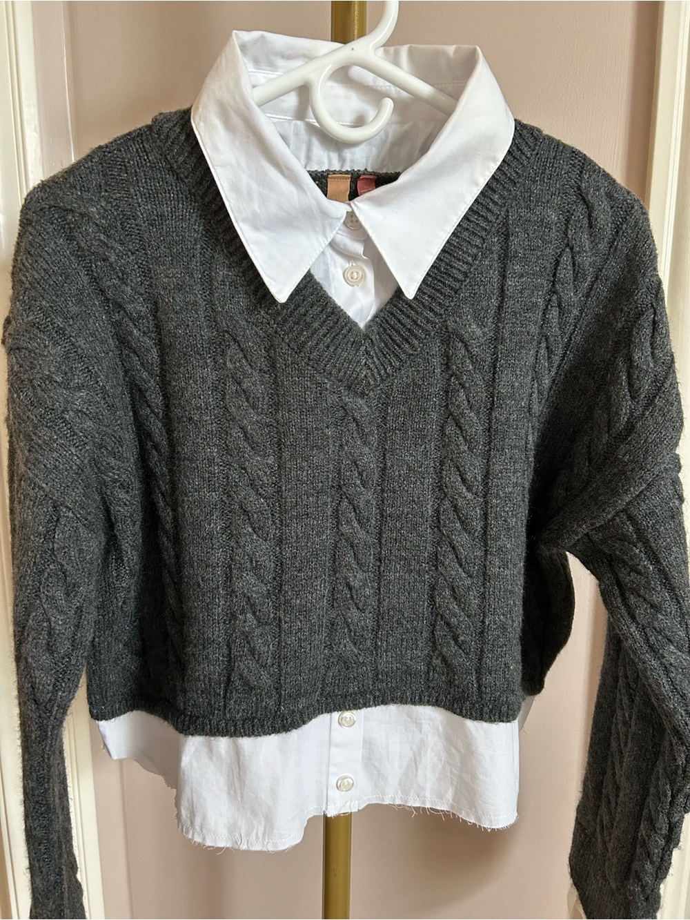 Pilcro Cropped Cable-Knit Twofer Sweater(size medium) - Picture 6 of 9